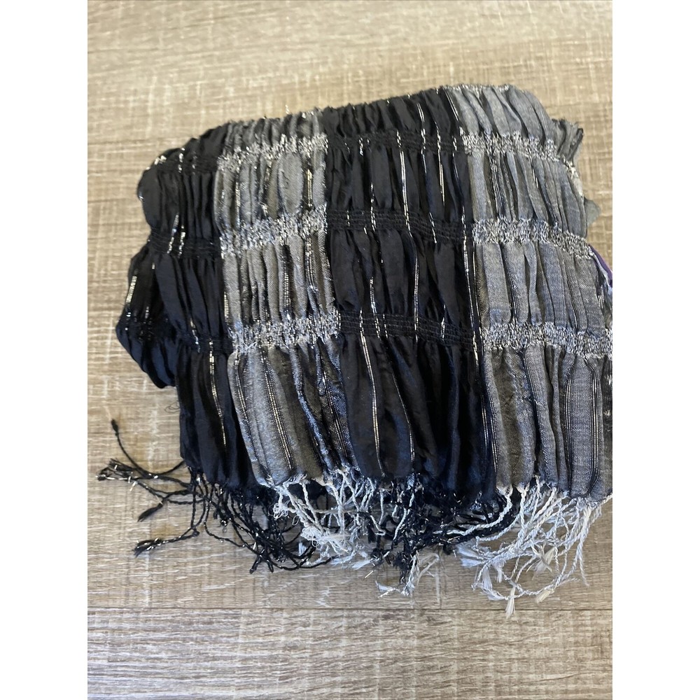 Women's 100% Silk Gray And Black Silver Pattern Scarf Made in India